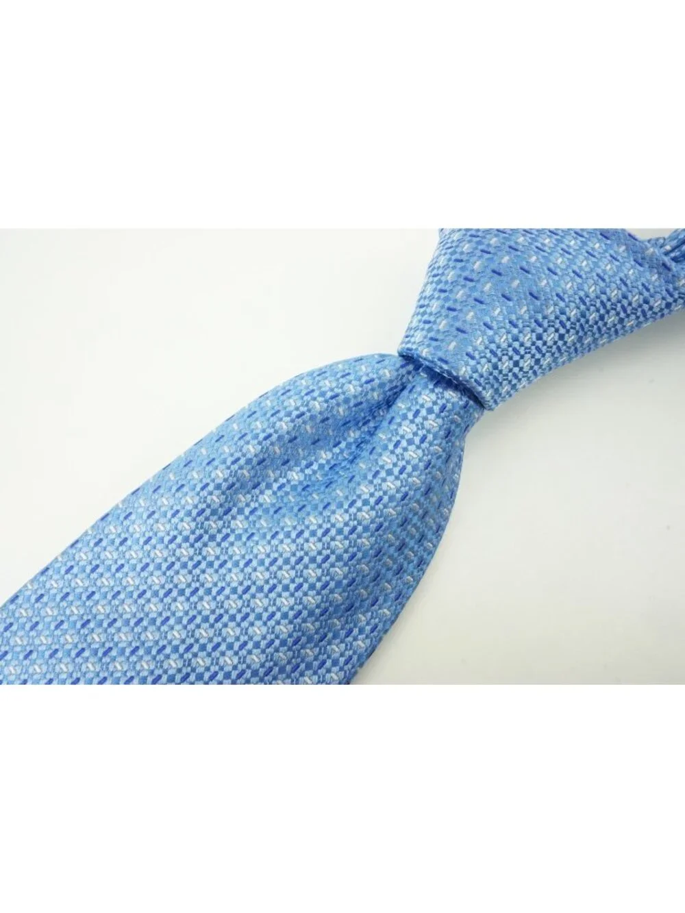 Eton Sapphire Baby Blue Woven Geometric 100% Silk Tie Brand New With Tags